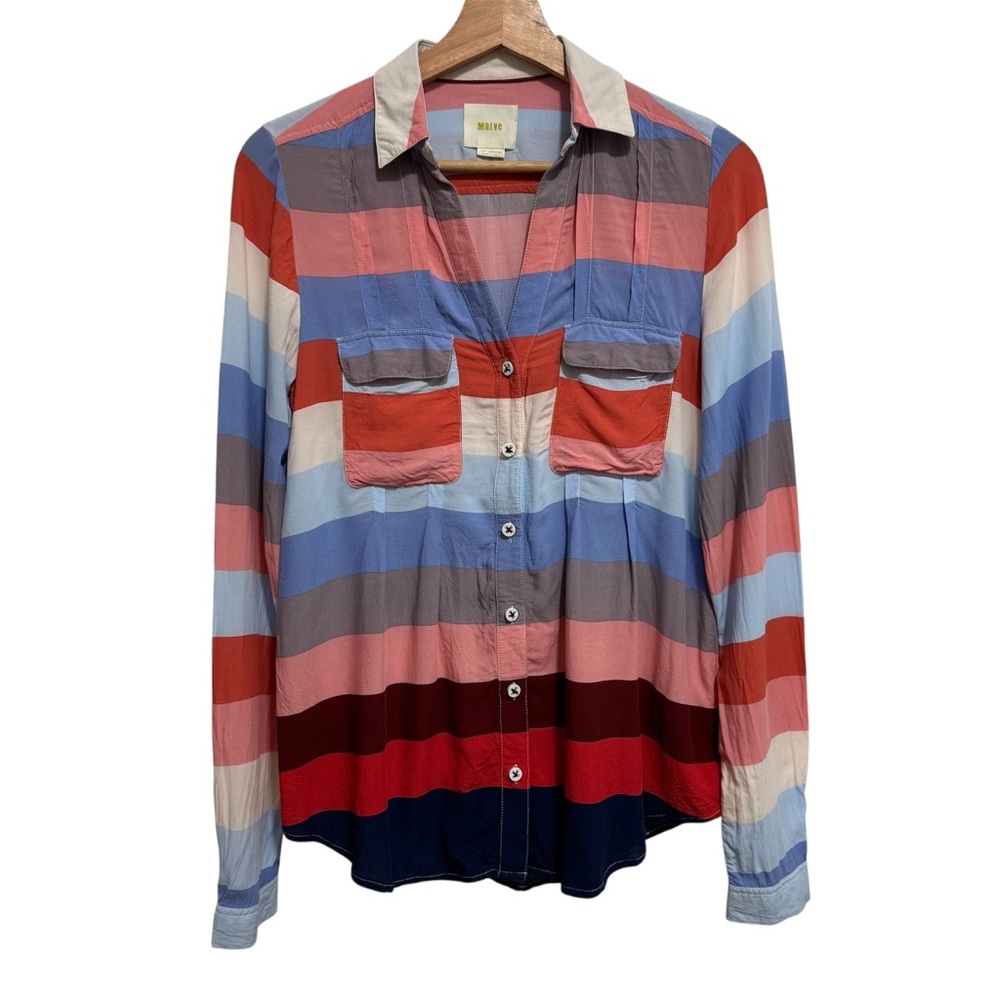Maeve Anthropologie Wynwood Stripe Button Up Shirt Women Size 2 Pleated